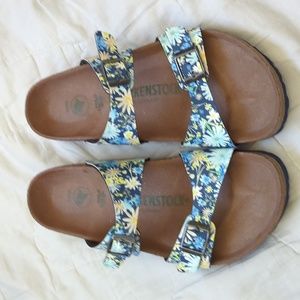 Birkenstock Blue Floral Two Strap Sandals